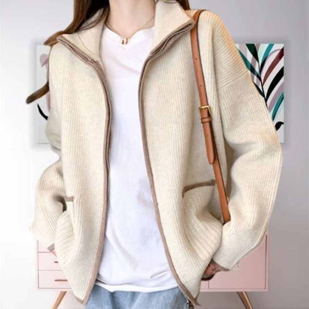 Commense Tan Cardigan Plush Sweater